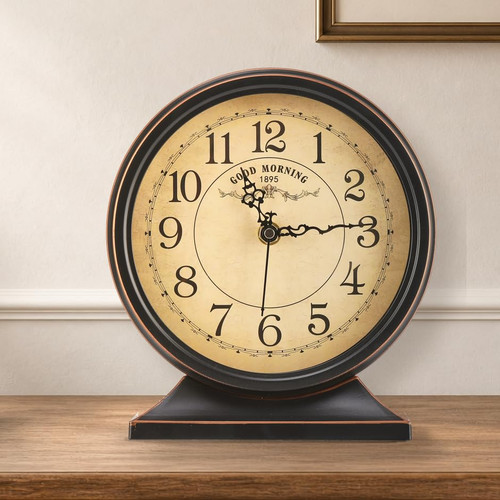 ZELVON 7" Vintage Full Metal Mantel Clock, Silent Desk & Table Clock