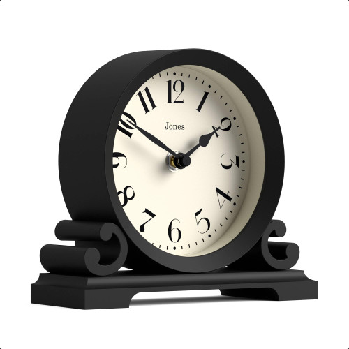JONES CLOCKS® Saloon Mantel Clock | Small Double Scroll Design | Black