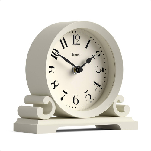 JONES CLOCKS® Saloon Mantel Clock | Small Double Scroll Design | Pale Cream