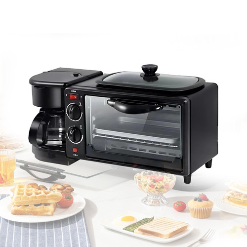 Breakfast Center 4-in-1 with Stainless Steel Oven, Coffee Maker, Non-Stick Skillet & Toaster – Perfect for Small Kitchens and Busy Households