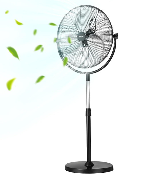 VEVOR Industrial Pedestal Fan, 20 Inch Standing Fan with 46.9 to 59.6 Inches Adjustable Height, Floor Fans with 3 Adjustable Speeds, High Power Room Fans for Office, Black