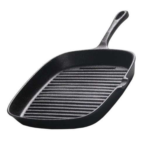 Cast Iron Steak Frying Pan Uncoated Black Square Grill Skillet with Handle