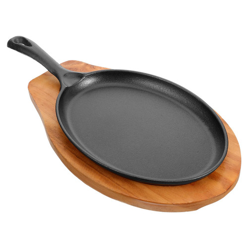 ULTECHNOVO Cast Iron Egg Skillet with Double Handle and Wooden Board