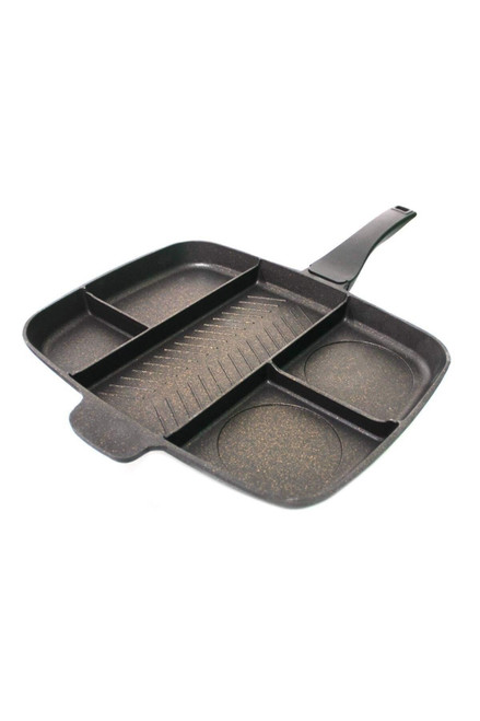 SODEF Multicolor Granite Cast Iron 5-Section Skillet Pan - Even Heat Distribution for Cooking - Cooking Surface - 3