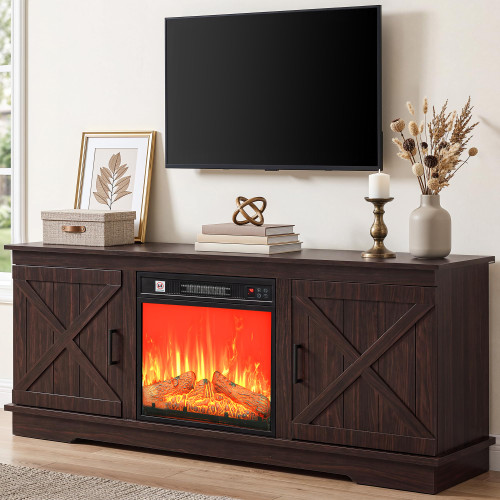 DWVO Farmhouse TV Stand for 65 Inch TVs, Double Barn Doors, Espresso