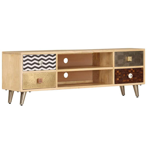KQWQERT Solid Mango Wood TV Stand, Industrial Media Console with 4 Drawers