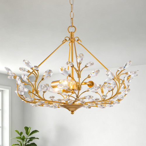 AnyanieJoy 22" Warm Brass Crystal Chandeliers for Dining Room Pendant Light