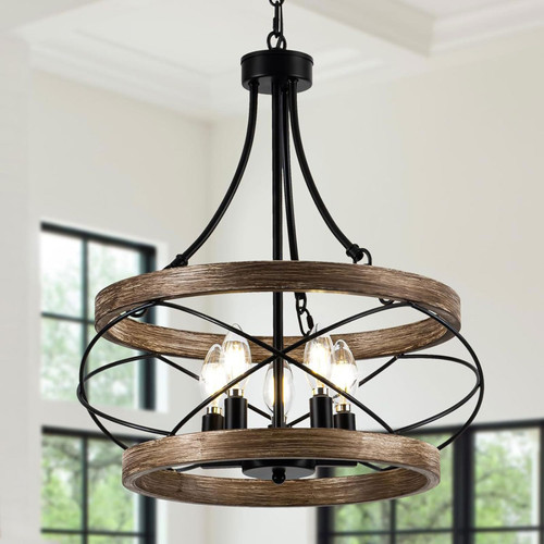 ATXIKLP American Farmhouse Retro LED Chandelier, Wrought Iron Lampshade, Height Adjustable | Suitable for Living Room, Dining Room, Bedroom, Kitchen, Bar, Coffee Shop, Lighting Fixture