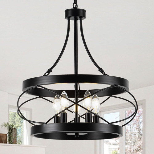 ATXIKLP American Farmhouse Retro LED Chandelier, Wrought Iron Lampshade, Height Adjustable | Suitable for Living Room, Dining Room, Bedroom, Kitchen, Bar, Coffee Shop, Lighting Fixture