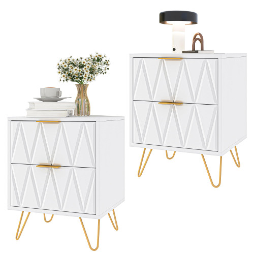 Nightstand Set of 2, Modern Bedside Table with 2 Drawers Storage, White