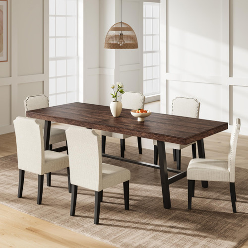 Homhougo 71” Rectangular Dining Table for 6-10, Long Wood Kitchen Table with Metal Base