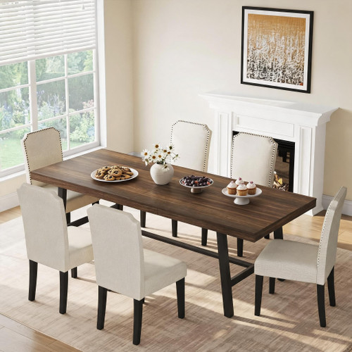 Homhougo 71” Rectangular Dining Table for 6-10, Long Wood Kitchen Table with Metal Base
