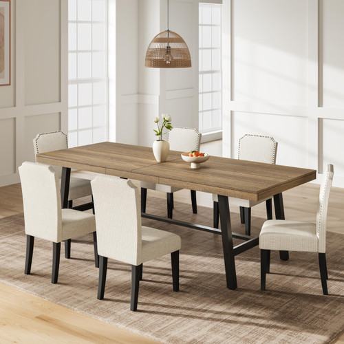 Homhougo 71” Rectangular Dining Table for 6-10, Long Wood Kitchen Table with Metal Base
