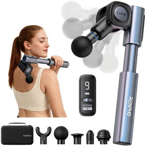 RENPHO Foldable 2-in-1 Massage Gun with Extendable Handle, 0-90° Angle