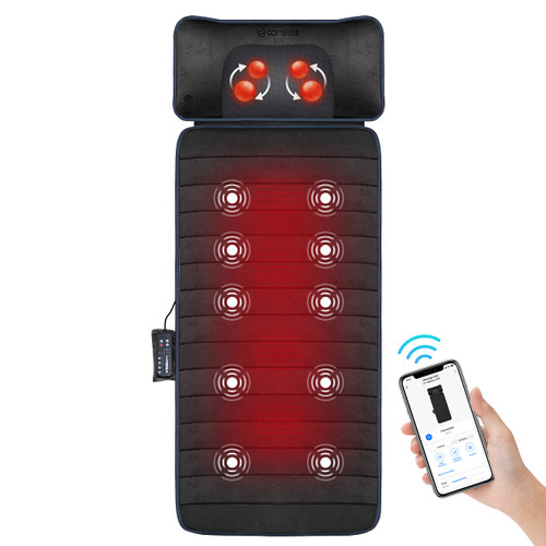 COMFIER Full Body Massage Mat with Heat & Vibration - 10 Motors, App Control, Movable Shiatsu Neck Pillow & 4 Heating Pads for Neck, Shoulders, Back, Black
