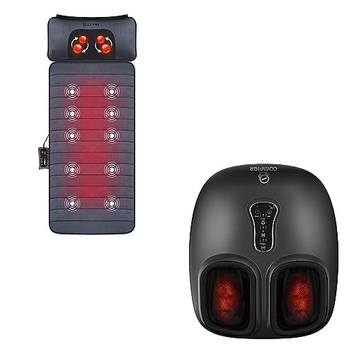 COMFIER Massage Mat Full Body with Movable Shiatsu Neck Massage Pillow, Shiatsu Foot Massager with Heat, Vibration,Rolling Compression Feet Massager Machine for Plantar