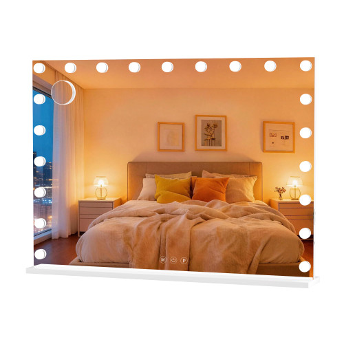 Hasipu Vanity Mirror with Lights, 40" x 29" Hollywood Mirror with 21 Dimmable Bulbs and 10X Magnification, 3 Colors Modes, Touch Control, USB Charging Port, Type-C, Tempered Glass (Square White)