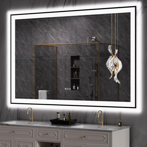 LOAAO 60"X40" LED Bathroom Mirror Black Framed