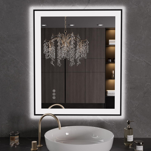 LOAAO 30"X36" LED Bathroom Mirror Black Framed