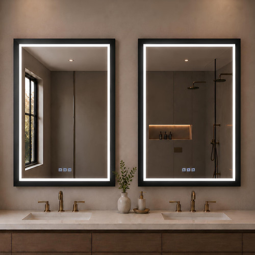 USHOWER 2 Pack 30x40 Inch Black Mirror with Light Frame, Shatter-Proof