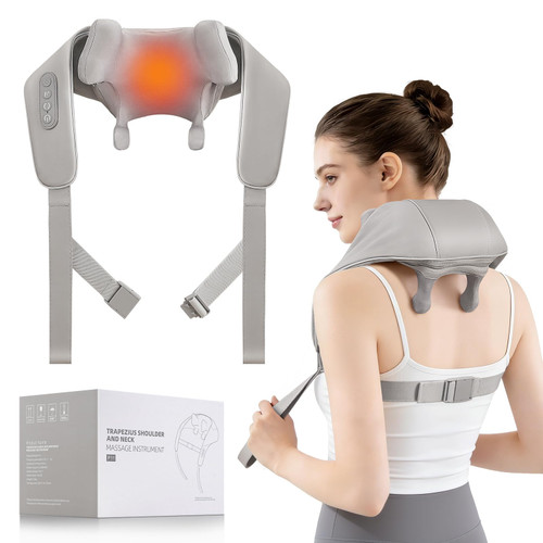 Neck Massager with Heat, 6D Shiatsu Kneading for Pain Relief, Gray