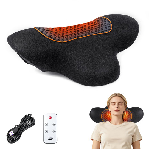 HMEEN Upgraded 3-in-1 Neck Massager Pillow with Remote – Adjustable Cordless Neck Massager with Heat, Vibration & Traction, Neck Traction Device for Decompression & Deep Tissue, Home Office Use