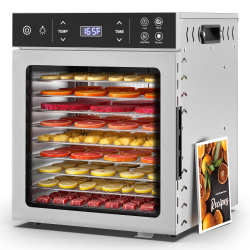Suteck 10-Tray Food Dehydrator, Stainless Steel, 4 Presets for Jerky&Fruit
