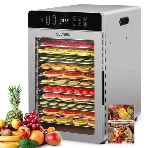 SUCISENI Food Dehydrator 12 Stainless Steel Trays 1000W Faster Dryer, 11ft²