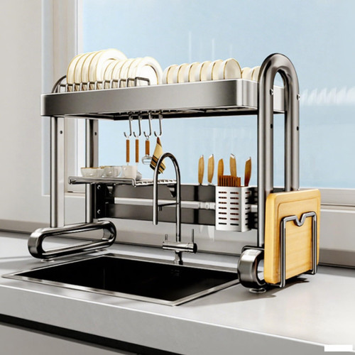 Over The Sink Dish Drying Rack, Stainless Steel Kitchen Organizer