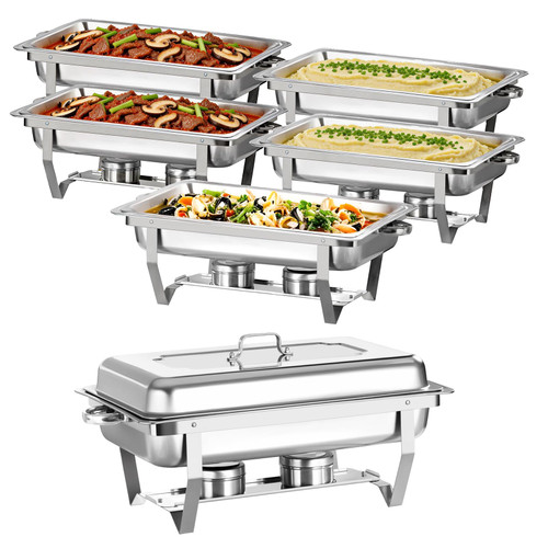PRIJESSE 9QT Chafing Dish Set of 6, Buffet Servers and Warmer with Full Pan