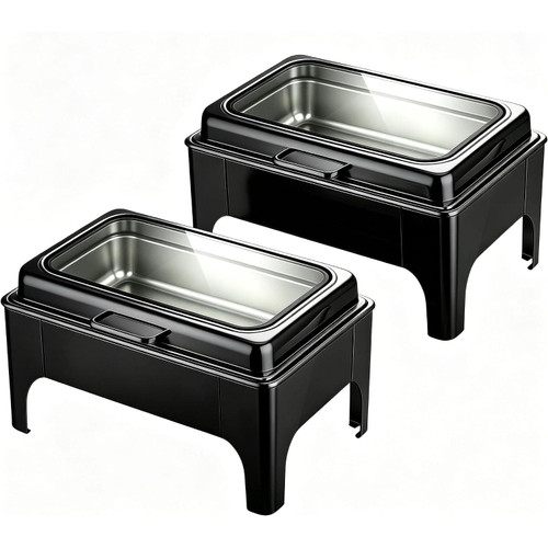 RCJCQSR 2 Pack Utensils Food Warmers, 9QT Roll-Top & Glass Lid, Heating and Cooling Buffet Servers