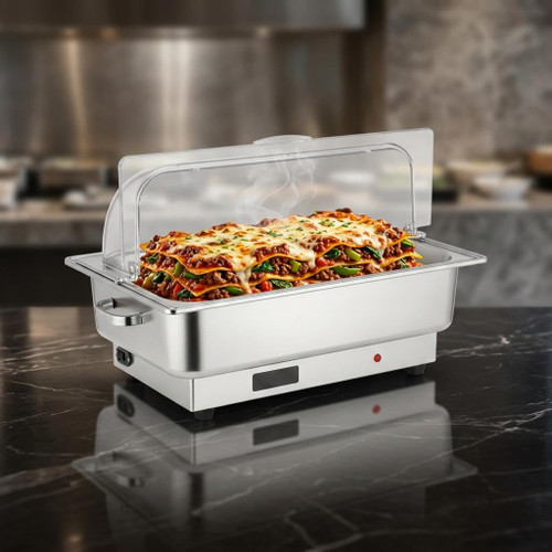 Electric Chafing Dish Buffet Server Set, 9QT×1 Plate Roll Top Food Warmer