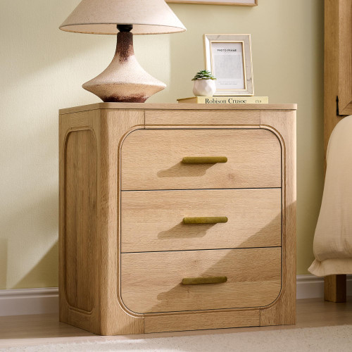 XIASLO 22" Transitional 3 Drawers Nightstand, Pale Honey Oak