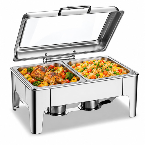 Chafing Dish Buffet Set, Food Warmer Server, 9L with Glass Lid