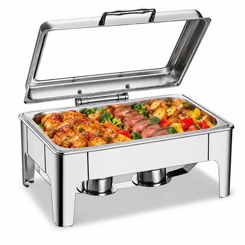 Chafing Dish Buffet Set, Food Warmer Server, 9L with Glass Lid