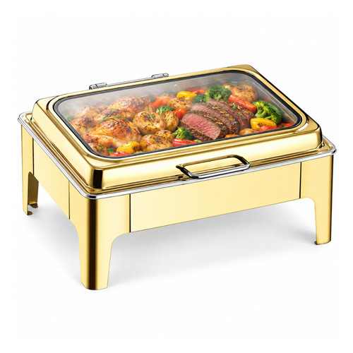 Buffet Chafing Dish, Stainless Steel Food Warmer, Glass Lid, 9L Pan