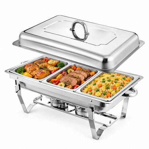 Chafing Dish Buffet Set, Food Warmer Tray with Lid, Folding Stand