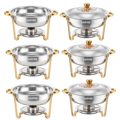 Garvee 6 Pack Round Chafing Dishes for Buffet, 5QT Food Warmer for Catering