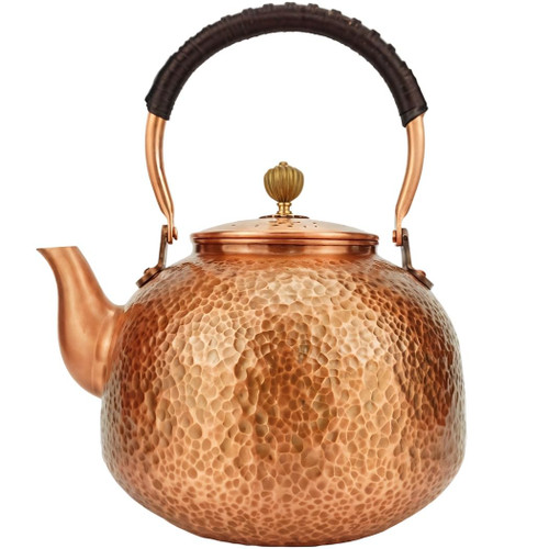 Tea Kettle, Copper, 2.2L Large Capacity Vintage Teapot for Stove Top, Comfortable Rope Handle, Smooth Spout, Tea Filter Holes, for Home Use and Electric Ceramic Stoves
