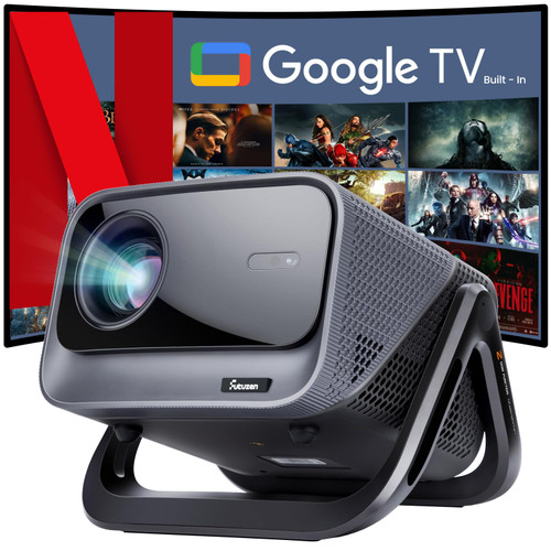 [Futuzen] Google TV Smart Projector, Native 1080P Smart Projector with WiFi 6 & BT 5.4, Supports 4K/8K Decode, AI Auto Focus, 20W Sound, Ceiling Mount, Home Theater & Outdoor Movie for iOS/Android/PS5