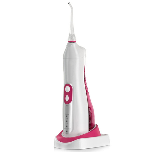CARUTU Water Flosser Portable Dental Oral Irrigator with 3 Modes, 4 Replaceable Jet Tips, Rechargeable Waterproof Teeth Cleaner for Home and Travel -135ml Detachable Reservoir(Pink)