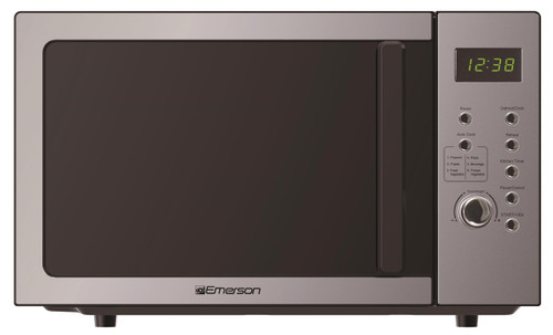 Emerson MW9005SS-A Compact Countertop Microwave Oven with Push Button Control, LED Display, 900W, 5 Power Levels, 6 Auto Menus, Glass Turntable and Child Safe Lock, 0.9 Cu. Ft., Stainless Steel