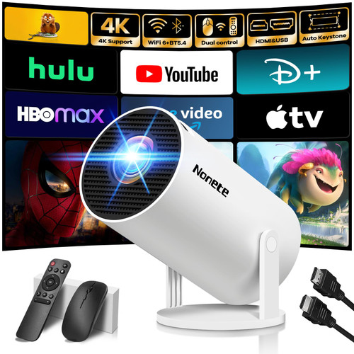 [2026 Upgraded] Mini Projector Support 4K 1080P FHD Auto Keystone 270° Rotatable with WiFi 6 and Bluetooth 5.2 Projector Portable Compatibile with HDMI/TV Stick/Memory Stick/Laptop,White