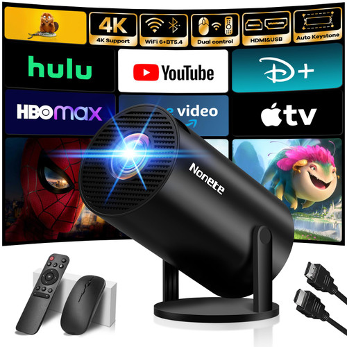 [2026 Upgraded] Mini Projector Support 4K 1080P FHD Auto Keystone 270° Rotatable with WiFi 6 and Bluetooth 5.2 Projector Portable Compatibile with HDMI/TV Stick/Memory Stick/Laptop,Black