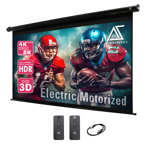 Akia Screens 110" Motorized Projector Screen 16:9 – 8K/4K HD Electric Drop Down Screen with Remote, Ceiling or Wall Mount – AK-MOTORIZE110H2