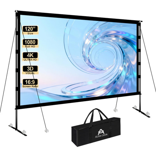 120 Inch 16:9 Projector Screen,Portable 4K HD Anti-Crease Projection Screen with Stand, Indoor Outdoor Movie Screen for Home Theater Backyard Camping Travel
