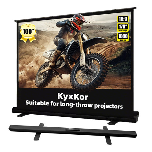 KyxKor Floor Rising Projector Screen, 100 Inch 16:9 Portable Projector Screen, Pull Up Floor Screen for Projector, Rising Projection Screen for Indoor Outdoor Movies, Home Theater and Outdoor Events