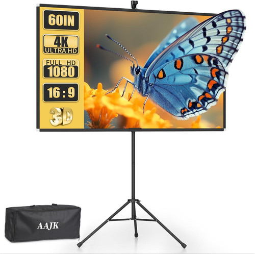 AAJK 100in Projector Screen with Stand,Portable 16:9 4K HD Indoor Outdoor Projection Screen with Wrinkle-Free Design, Ideal for Home Theater– Includes Carry Bag (100IN) (100)