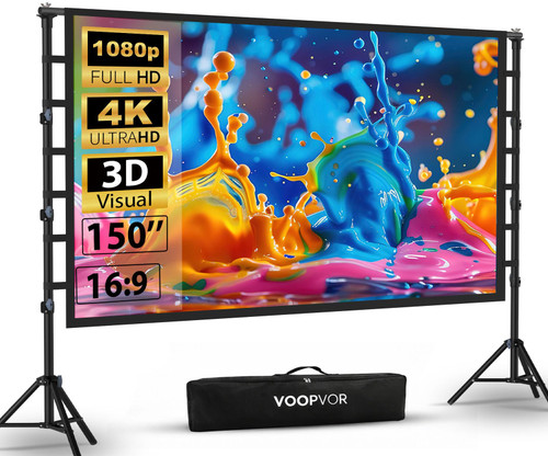VOOPVOR 150 Inch Projector Screen with Stand, Portable Outdoor Movie Screen