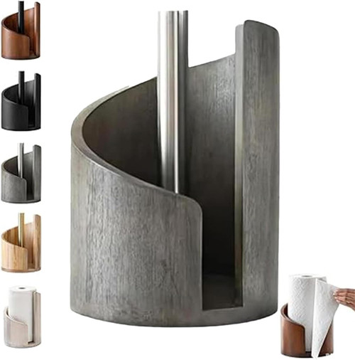 Sturdy Gray Wooden Paper Towel Holder - Unique Mountain Design, Anti-Slip Base, Perfect for Kitchen, Bathroom, Pantry & Toilet - Functional Home Organizer